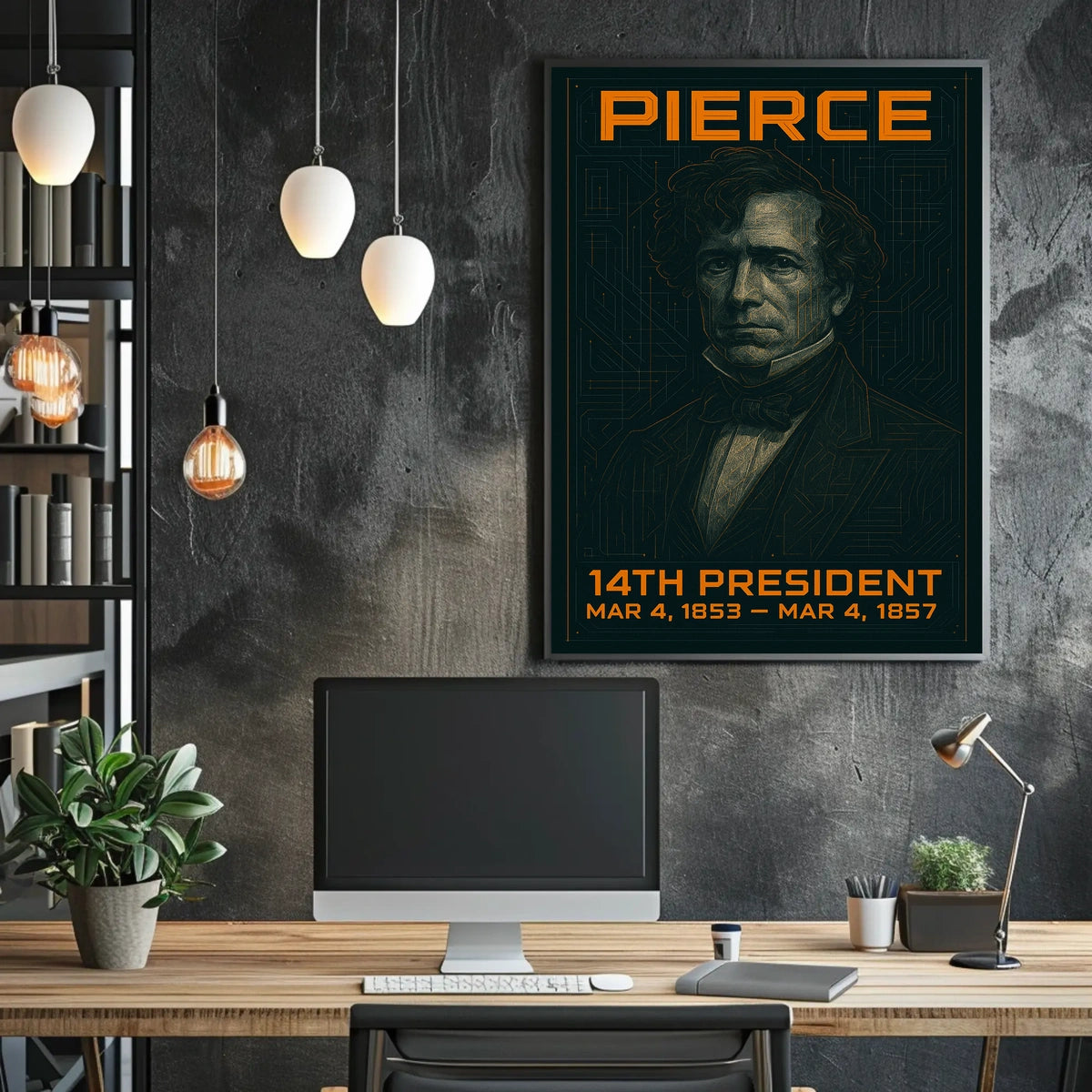Franklin Pierce 14th President of the United States Techno Schematic Poster