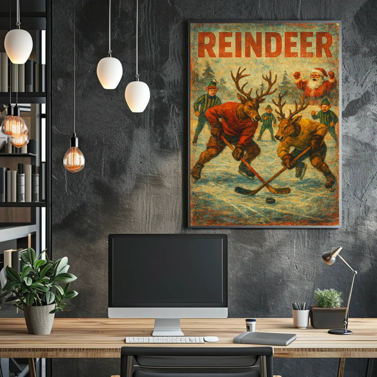 Reindeer Hockey Poster