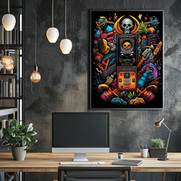 Vibrant Skull Surrealism: Modern Abstract Art Poster