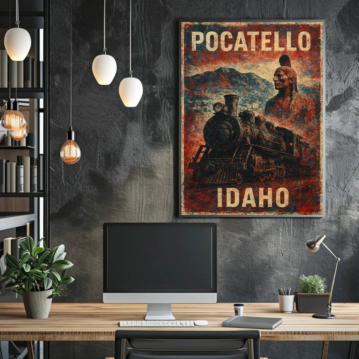 Pocatello Idaho Locomotive Vintage Cultural Heritage Steampunk Collector Railroad Historical Poster