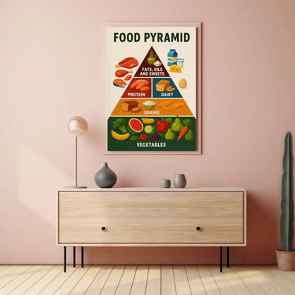 Food Pyramid Balanced Nutrition Guide Art Travel Poster