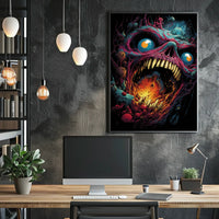 Monstrous Skeletal Face Surreal Horror Art Poster