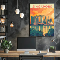 Stylized Marina Bay Singapore Artistic Travel Poster