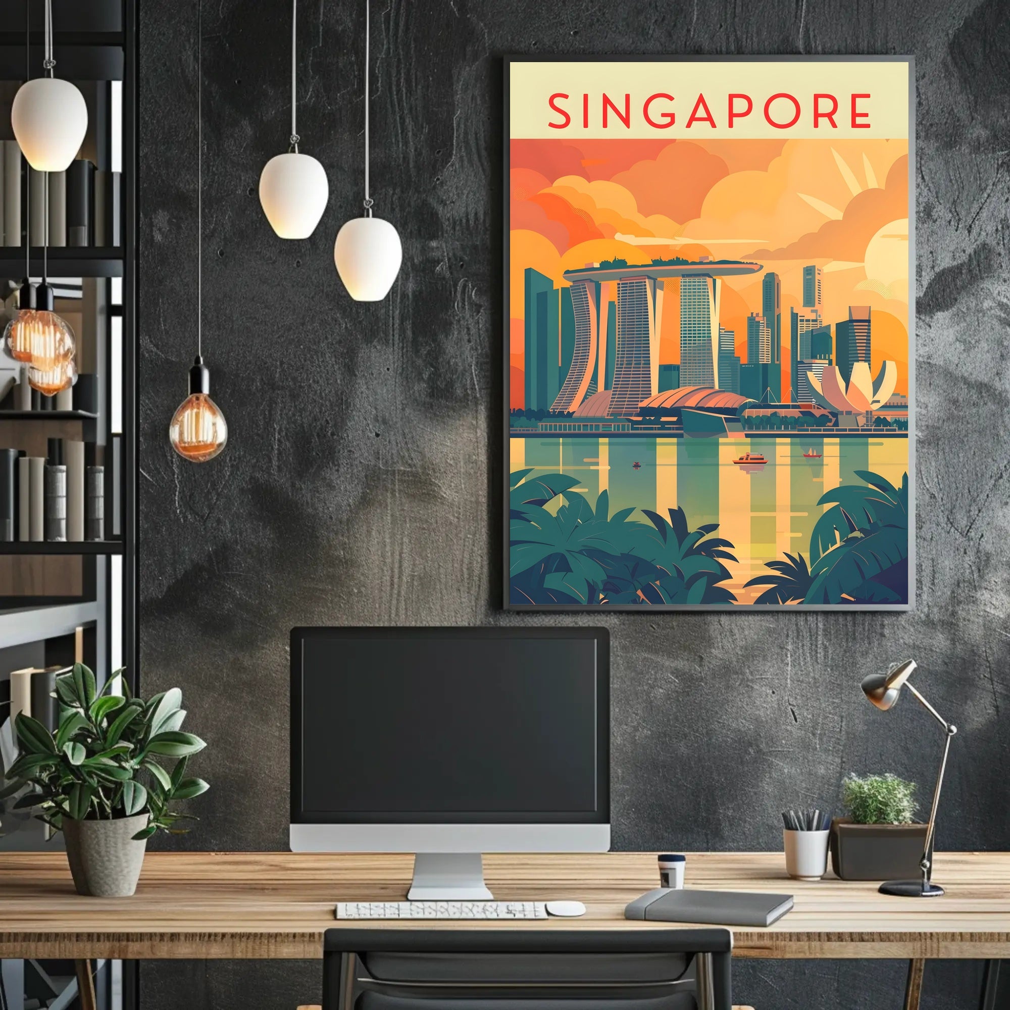 Stylized Marina Bay Singapore Artistic Travel Poster