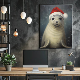Festive Seal In Santa Hat Poster