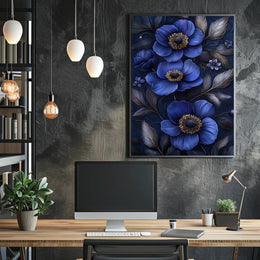 Blue Floral Elegance: Abstract or Artistic Poster