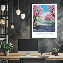 Greenwich Park Serenity Cherry Blossom Travel Poster