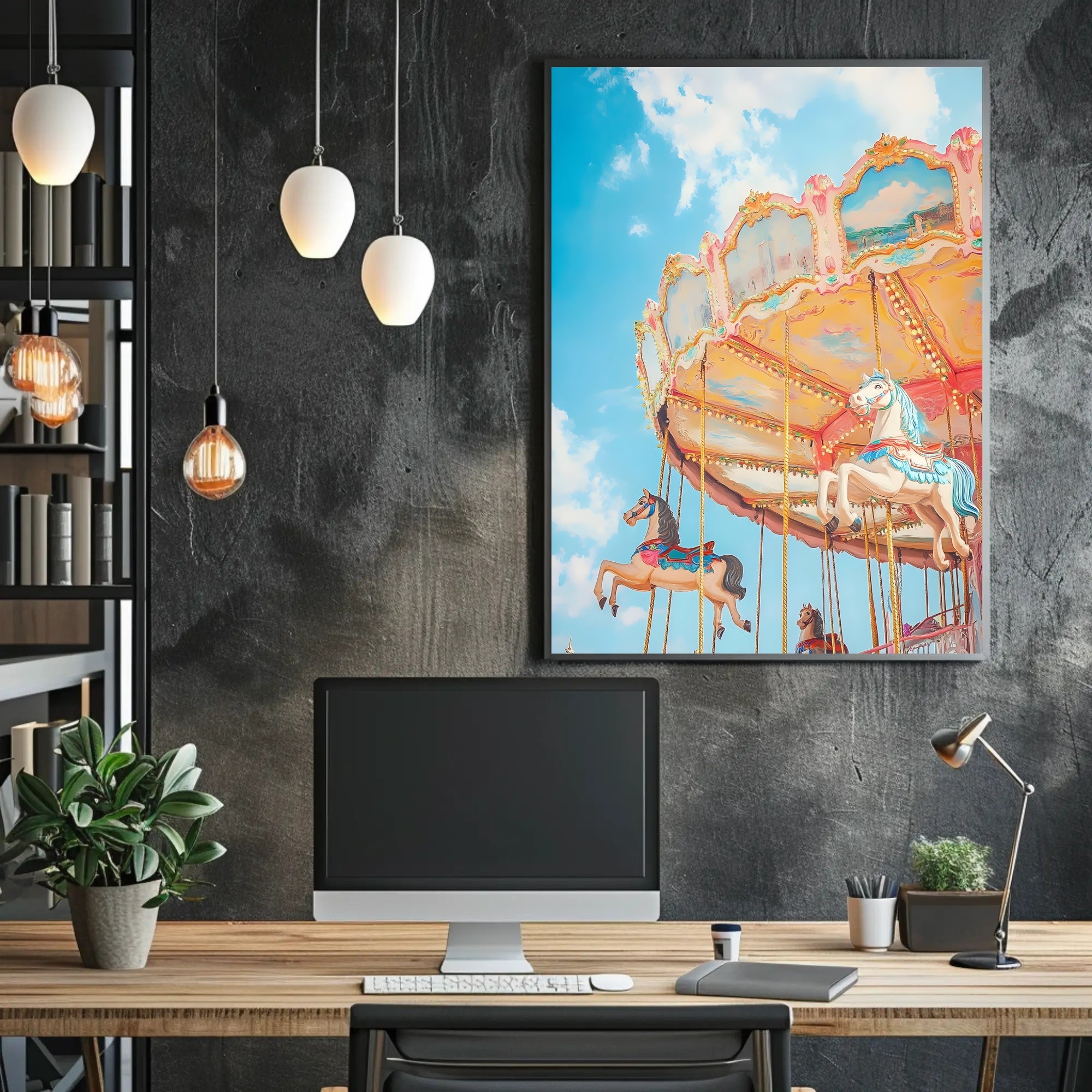 Carousel Whimsical Poster Vintage Carnival Wall Art