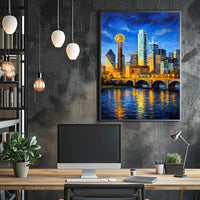 Illuminated Cityscape at Dusk Poster PosterGoat
