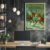 Reindeer Soccer: Whimsical Winter Fantasy Art Poster