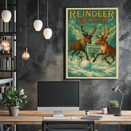 Reindeer Soccer: Whimsical Winter Fantasy Art Poster