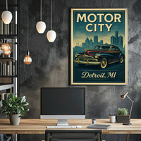Motor City Detroit Vintage Poster Art Print PosterGoat