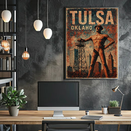 Golden Driller Tulsa Vintage Americana Poster