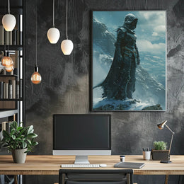 Lone Warrior on Snowy Mountain: Fantasy or Mythology Poster PosterGoat