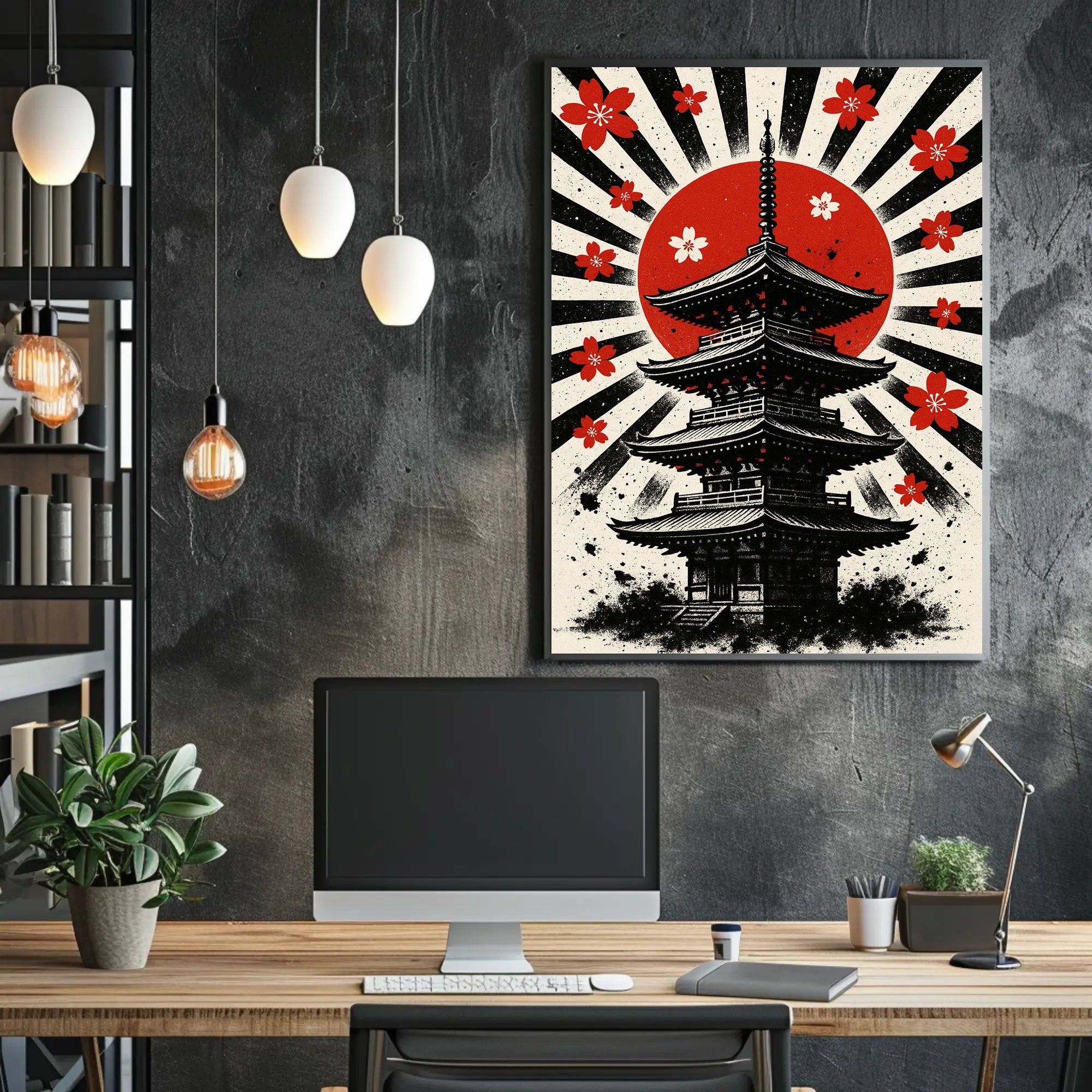 Rising Sun Pagoda Art Print Poster for Home Decor and Travel Enthusiasts PosterGoat
