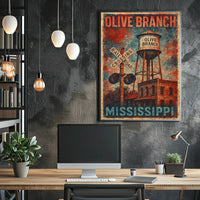 Vintage Olive Branch Railroad Water Tower Travel Poster