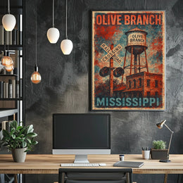 Vintage Olive Branch Railroad Water Tower Travel Poster