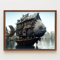 Whimsical Houseboat Scene on Fantasy Poster