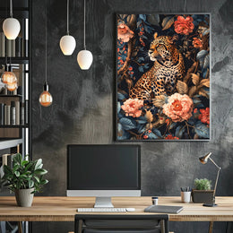 Majestic Leopard Floral Wall Art Print