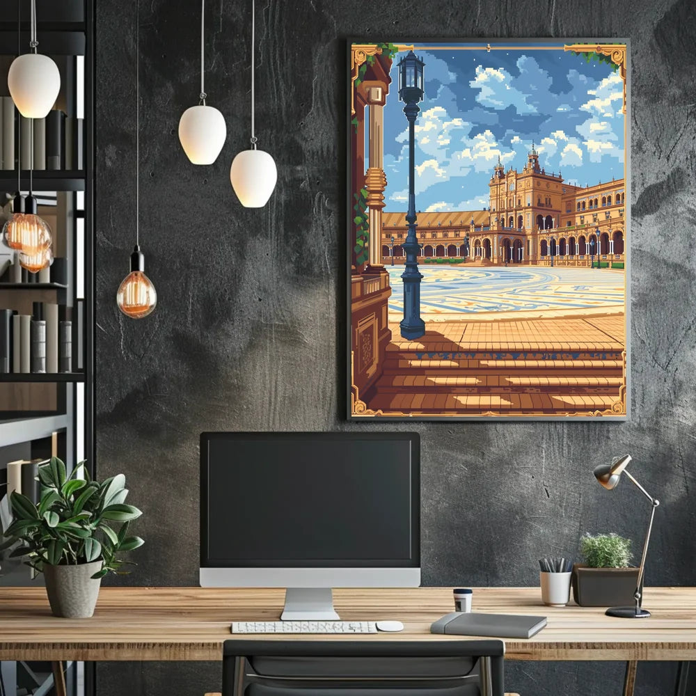 Plaza de España Pixel Art Travel Poster