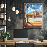 Plaza de España Pixel Art Travel Poster