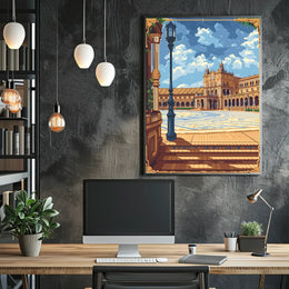 Plaza de España Pixel Art Travel Poster