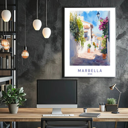 Marbella: A Picturesque Spanish Street Poster PosterGoat
