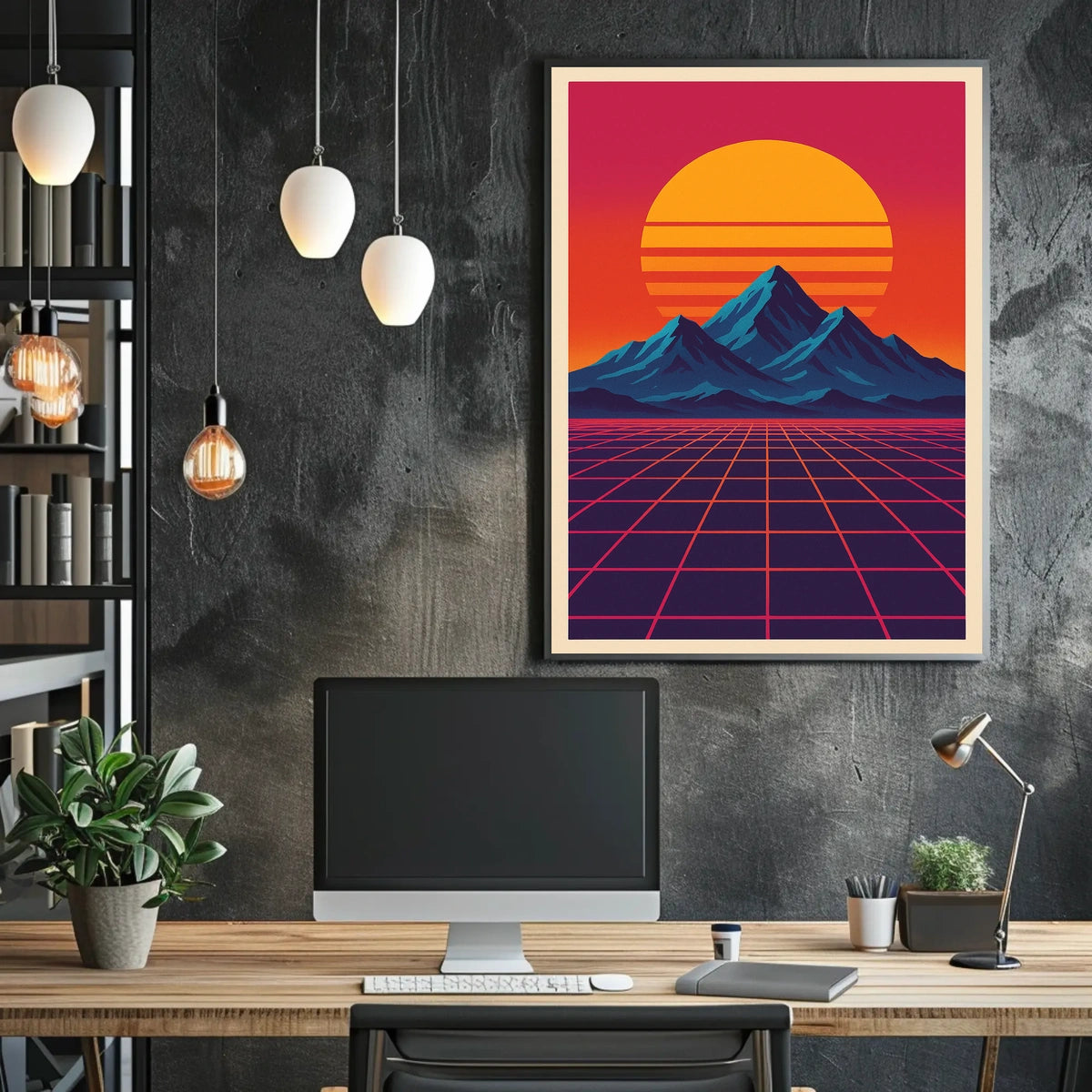 Retro-Futuristic Sunset Synthwave Futuristic Sci-Fi Poster