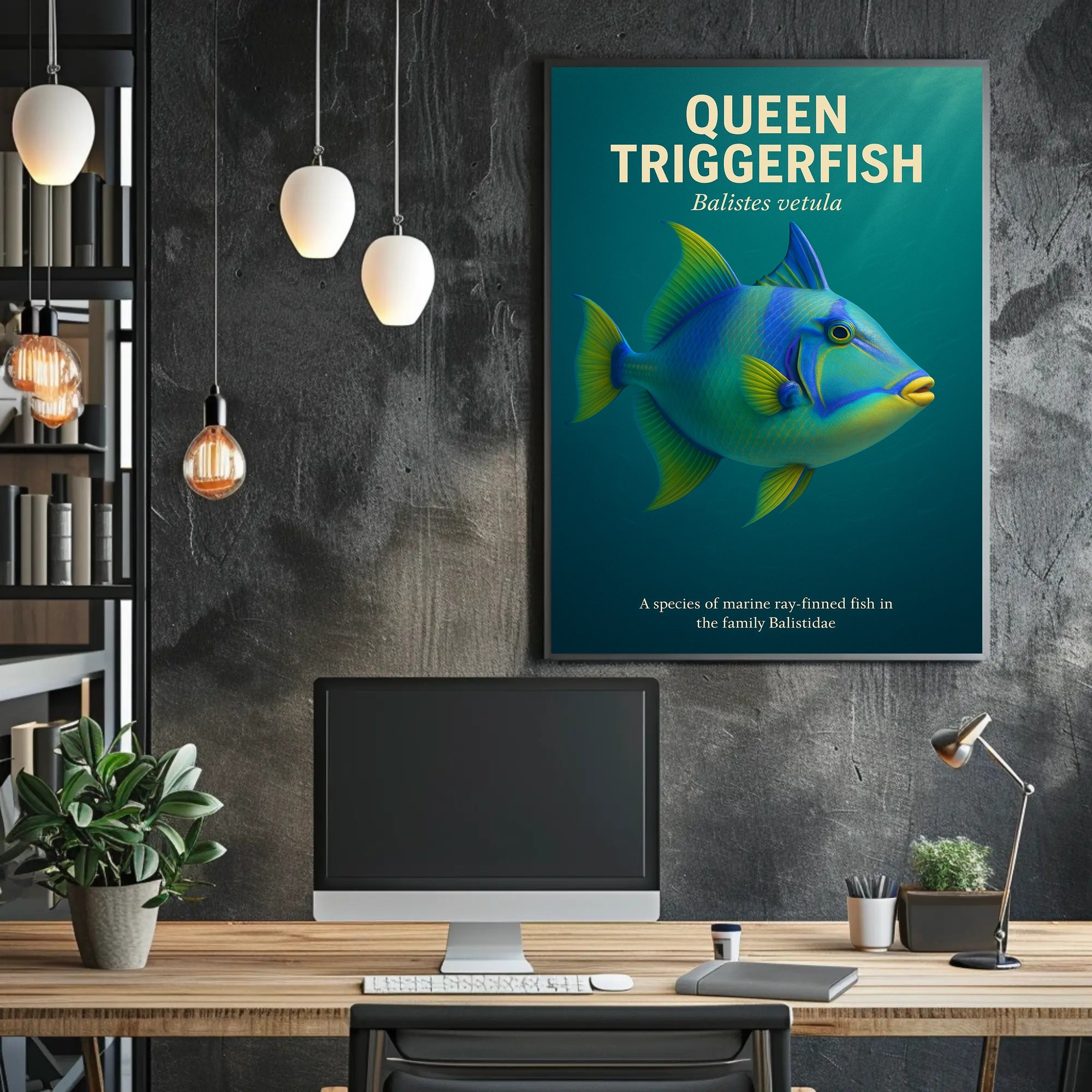 Queen Triggerfish Photorealistic Educational Animal Poster PosterGoat