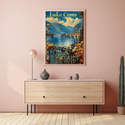 Lake Como Italian Villas Mountains Travel Poster