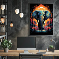 Majestic Elephant Jungle Sunset Art Poster