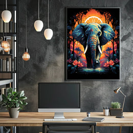 Majestic Elephant Jungle Sunset Art Poster
