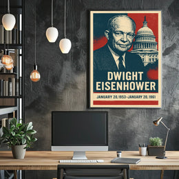 Iconic Eisenhower Patriotism Vintage Silkscreen Leadership Capitol Silhouette Midcentury Americana Tribute Poster
