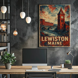 Lewiston Maine Industrial Heritage Cityscape Retro Poster