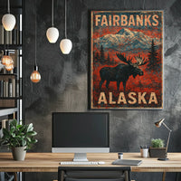Alaskan Wilderness Moose Vintage Adventure Poster
