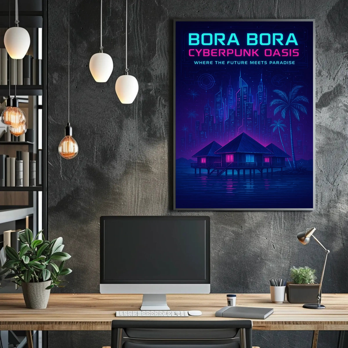 Bora Bora Cyberpunk Oasis Poster