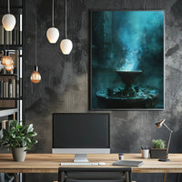 Mystical Ancient Temple with Enchanting Blue Flames PosterGoat