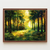 Golden Sunlit Forest: Impressionist Autumn Landscape Poster