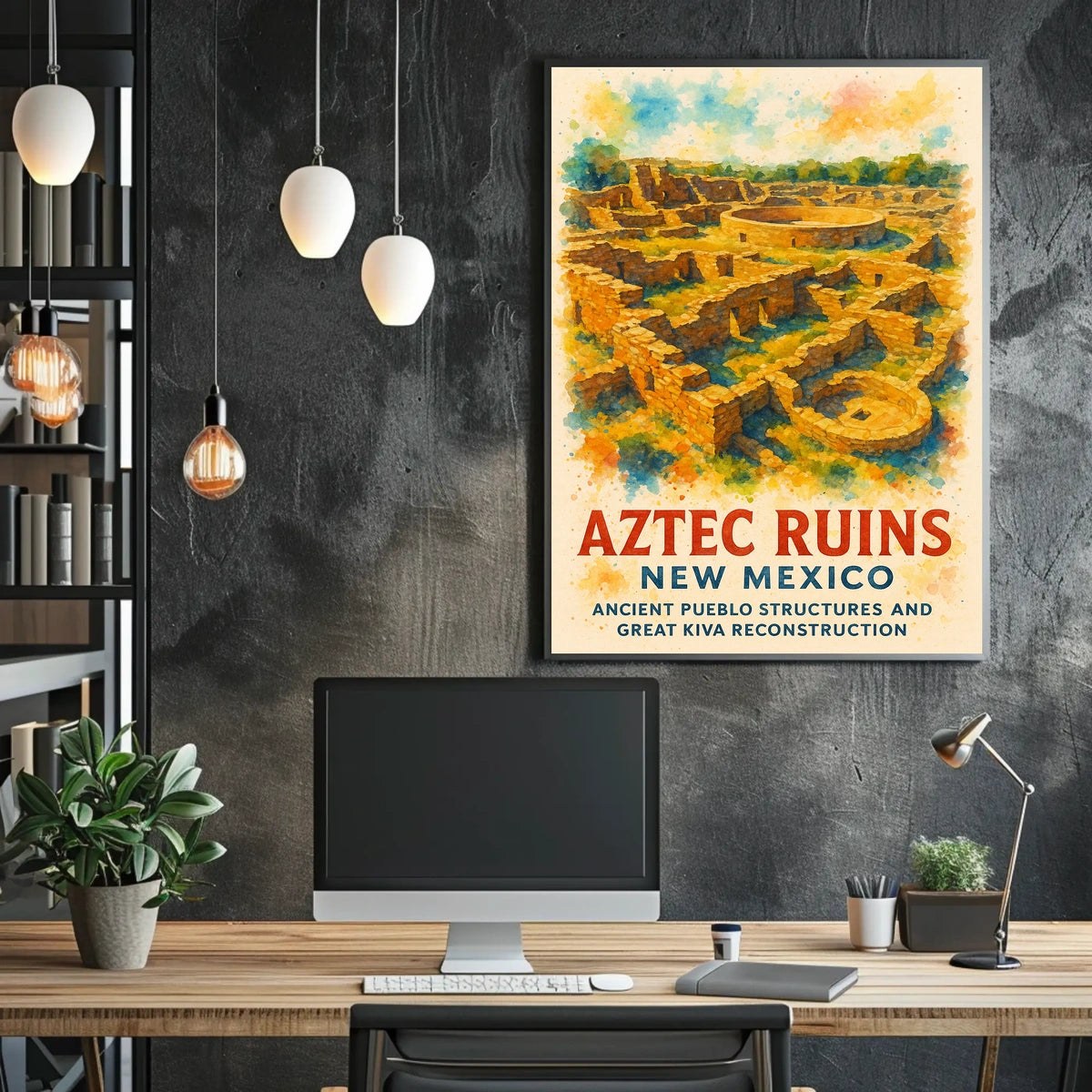Aztec Ruins New Mexico Watercolor Poster Art Print