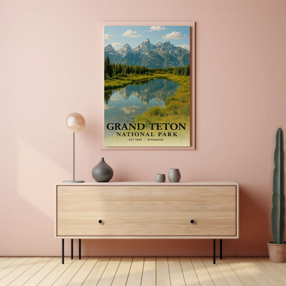 Grand Teton National Park River Mountains Travel Poster