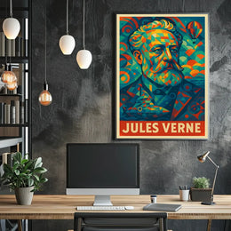 Jules Verne Mosaic Portrait Art Poster - Pop Culture Poster