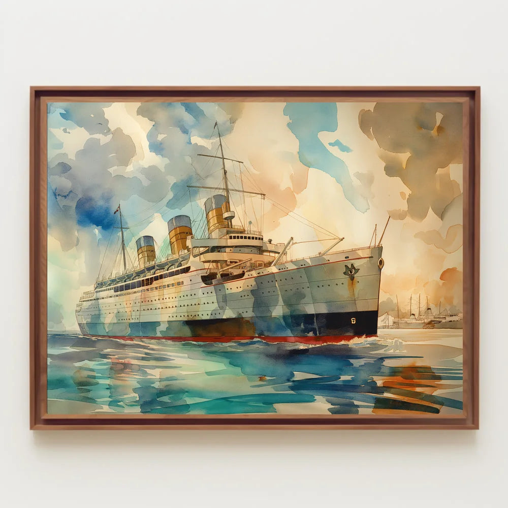 Vintage Ocean Liner Watercolor Poster: Maritime Elegance