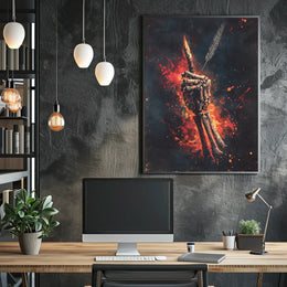 Skeletal Quill Flames Artistic Poster
