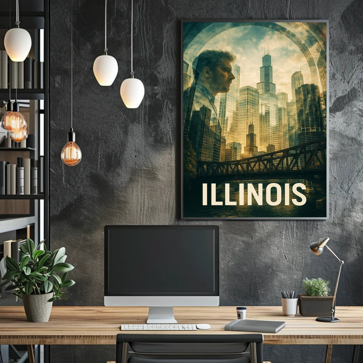 Illinois Skyline Reflection Poster