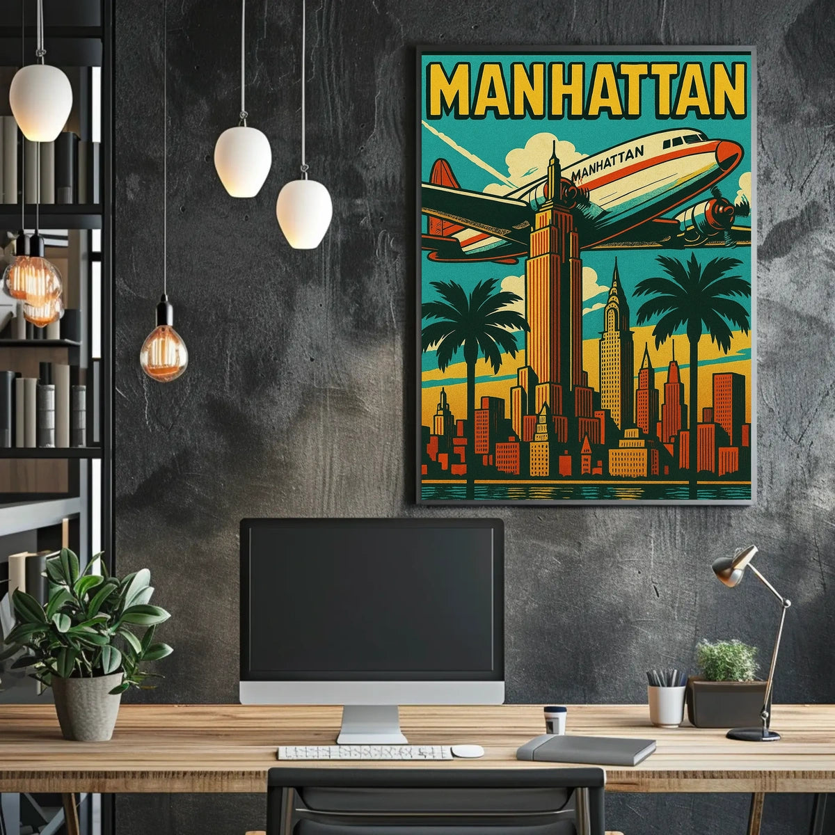 Vibrant Manhattan Skyline Art-Deco Travel Poster