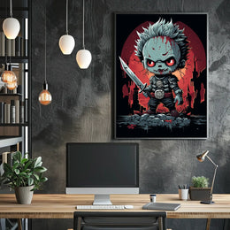 Cartoonish Menacing Zombie Character: Abstract Pop Culture Poster