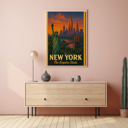 Sunset Skyline Liberty Bridge Empire State Poster