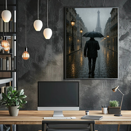 Parisian Rain: Atmospheric Urban Cityscape Poster