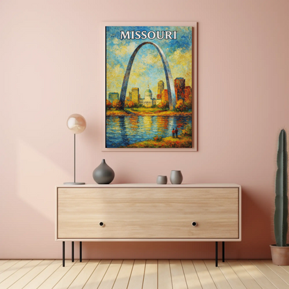 Missouri Gateway Arch Capitol River Sunset Poster Poster