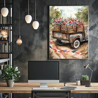 Weathered Pickup Truck Vintage Road Scene Wall Art Poster